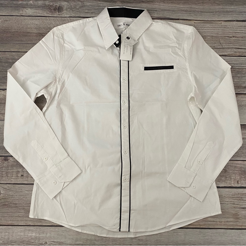 NWT Toms Ware Mens 2XL Fashion Dress Shirt Button Front Long Sleeve White.